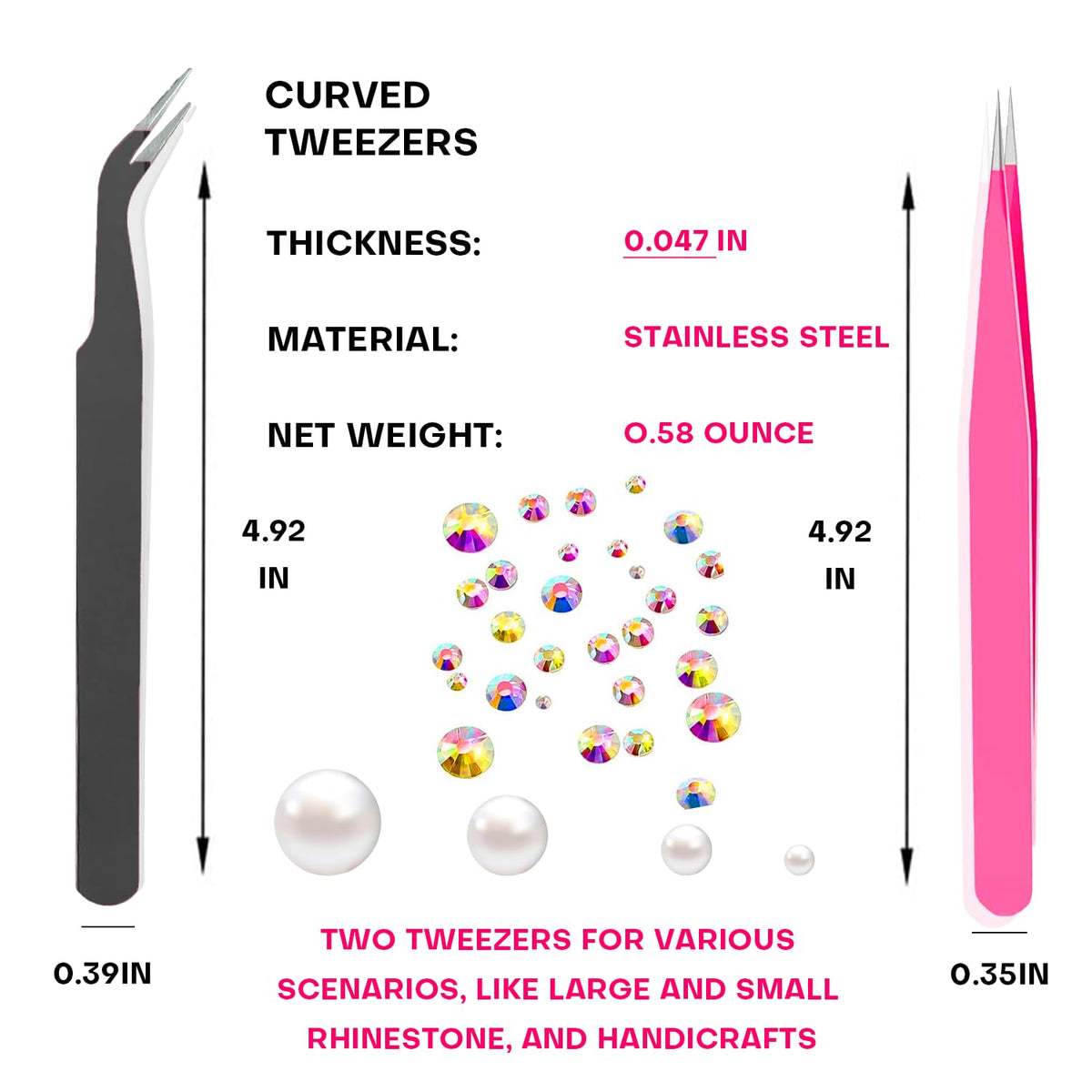 Yaoociy precision tweezers in pink and black