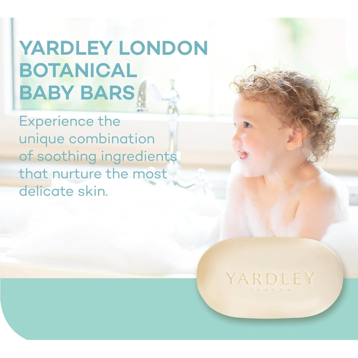 Yardley Moisturizing Baby Bath Bar Soap on a bathroom counter