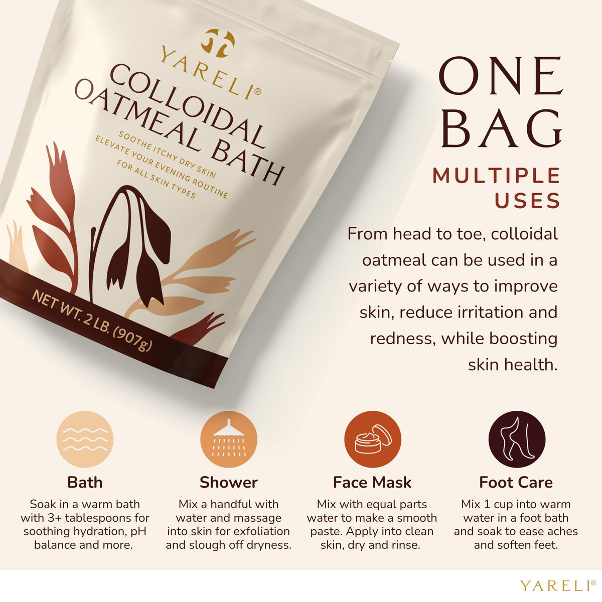 YARELI Colloidal Oatmeal Bath Powder being mixed in water