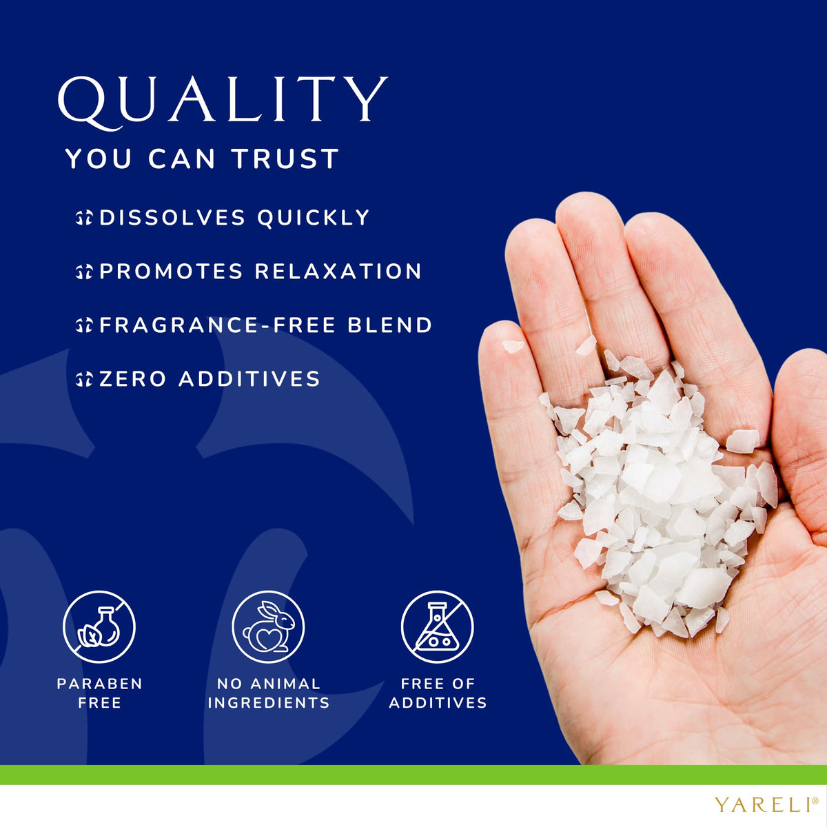 YARELI Magnesium Flakes in a relaxing bath setting