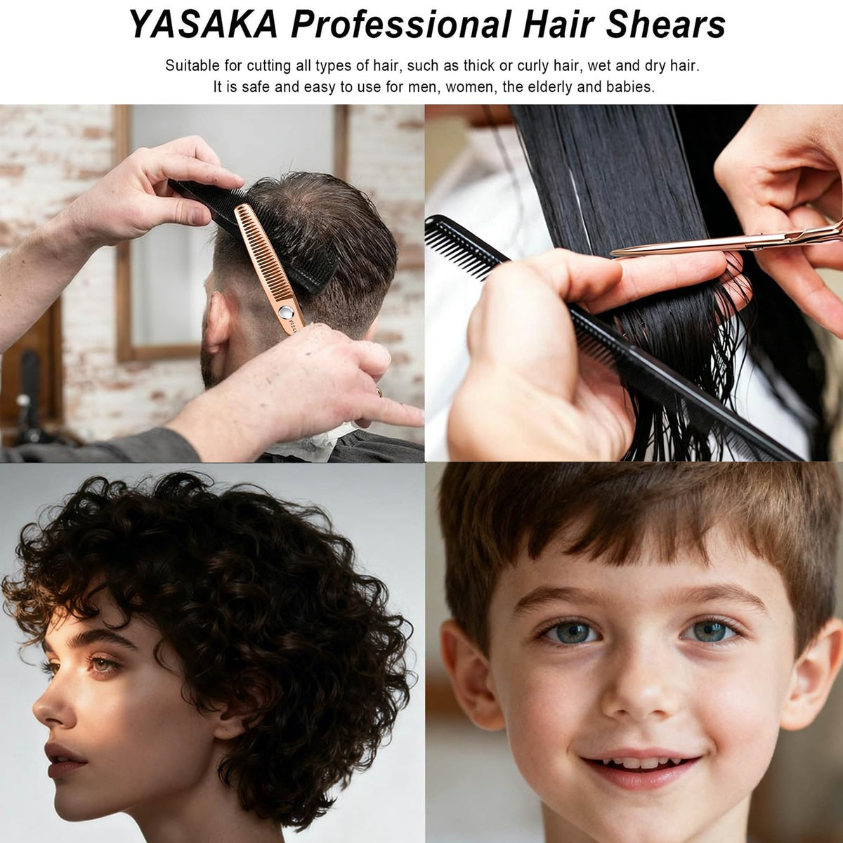 YASAKA thinning shears displayed on a wooden table
