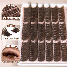 Yawamica Brown Fluffy Lash Clusters showing fluffy texture
