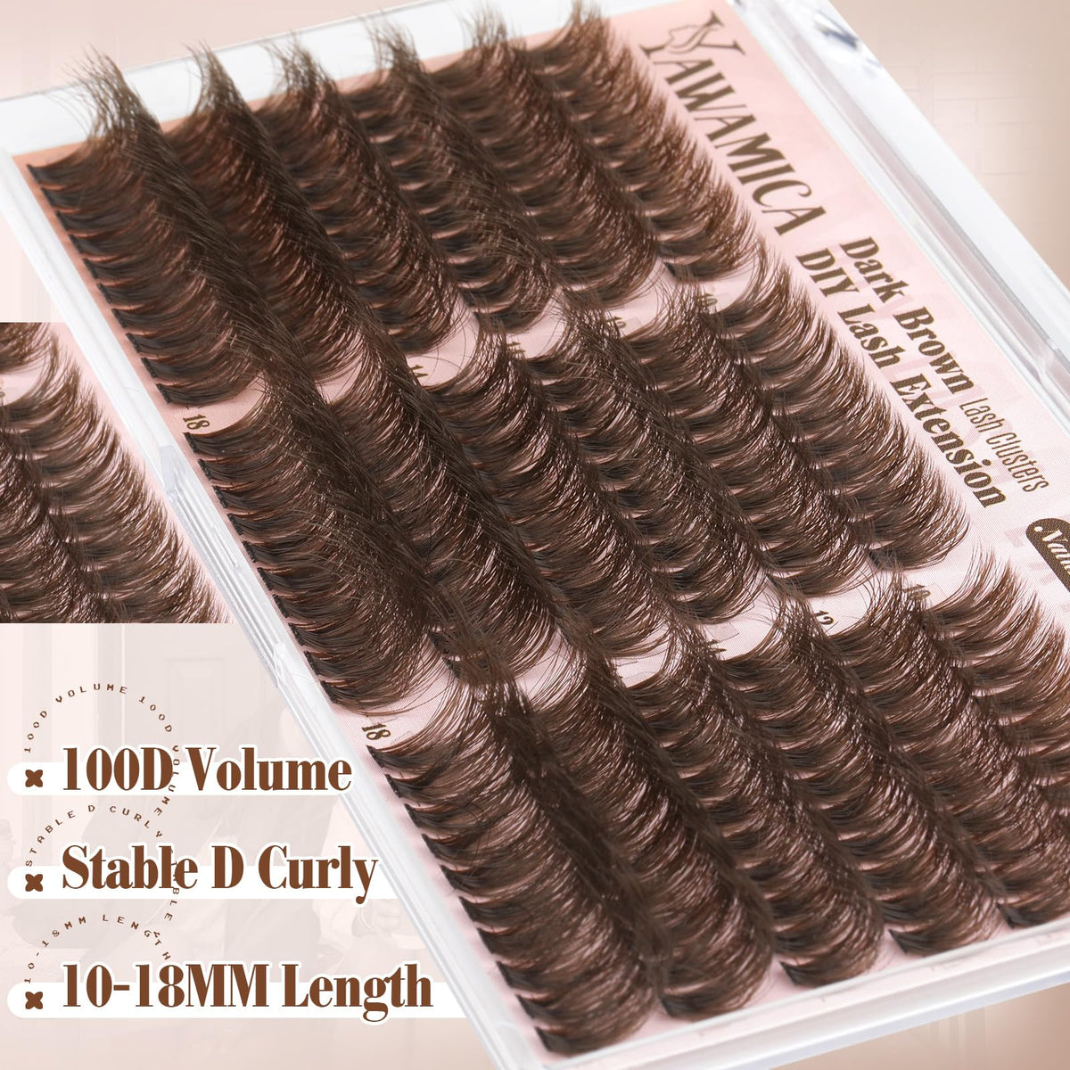 Yawamica Brown Fluffy Lash Clusters with tweezers and glue