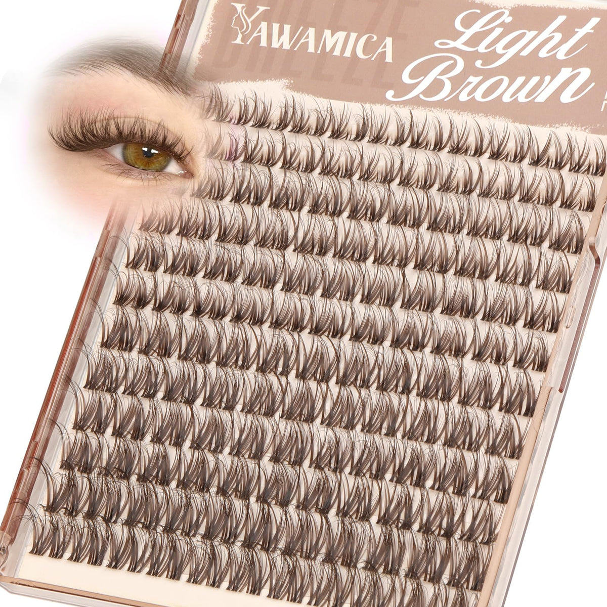 Yawamica brown lash clusters front view with clear band