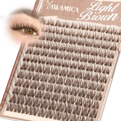 Yawamica brown lash clusters front view with clear band