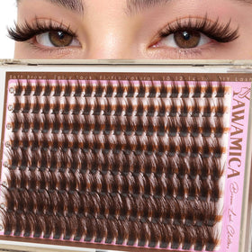 Yawamica Brown Lash Clusters front view with mixed lengths