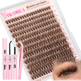 Yawamica Brown Lash Clusters Kit front view with 240pcs of lashes