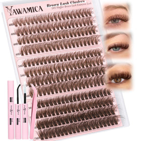 Yawamica Brown Lash Clusters Kit packaging with 240pcs lashes