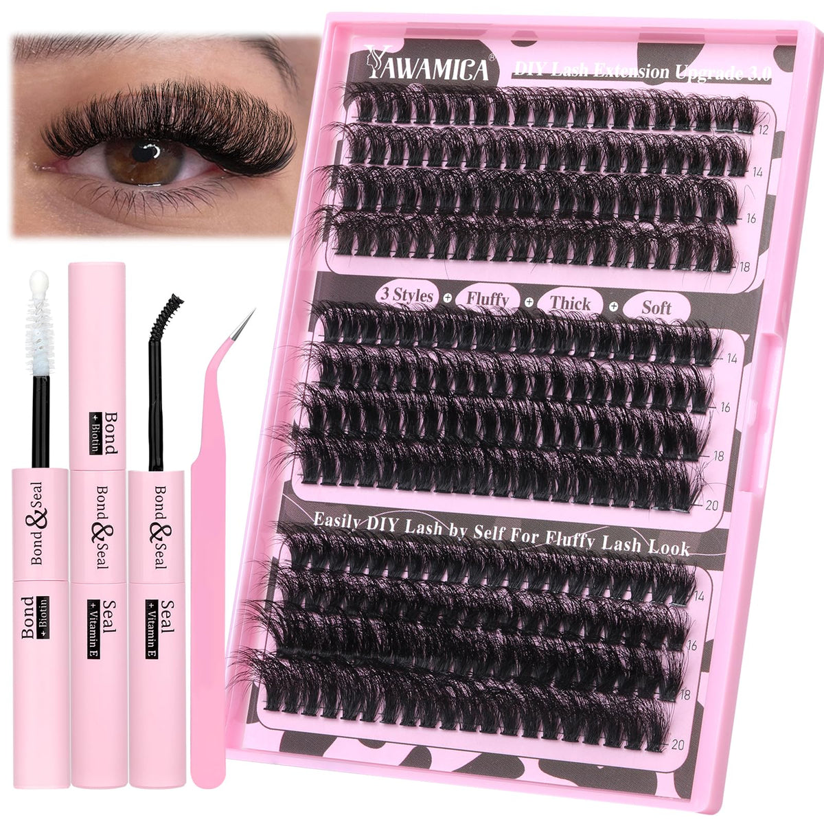Yawamica Eyelash Extension Kit 240pcs D Curl front view