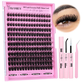 Yawamica Fluffier Lashes Clusters Kit front view with lash clusters and tools