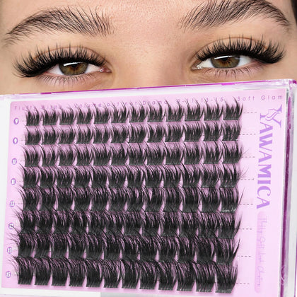 Yawamica Fluffy Lash Clusters front view with mixed lengths
