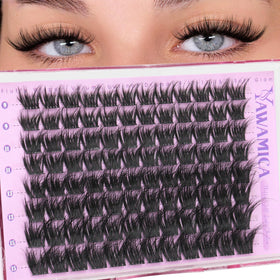 Yawamica Fluffy Lash Clusters front view with mixed lengths 9-15mm
