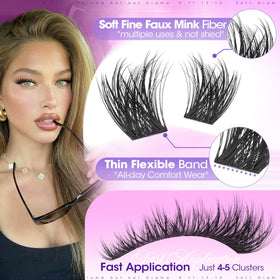 Yawamica Fluffy Lash Clusters with a makeup brush and tools
