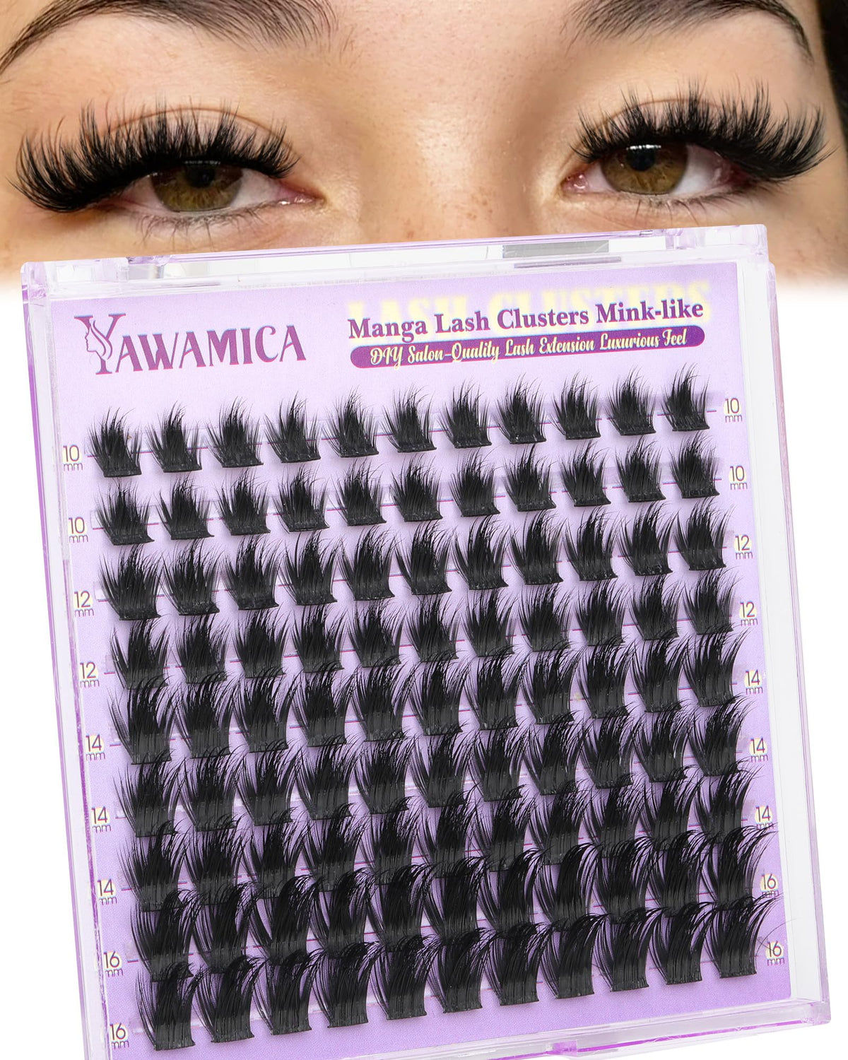 Yawamica Fluffy Manga Lash Clusters front view in packaging