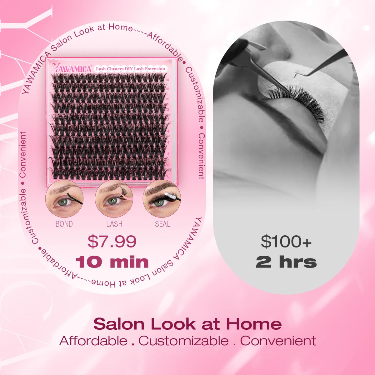 Yawamica lash clusters in a beauty kit