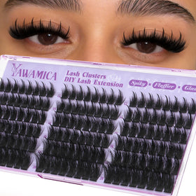 Yawamica Manga Lash Clusters front view with mixed lengths