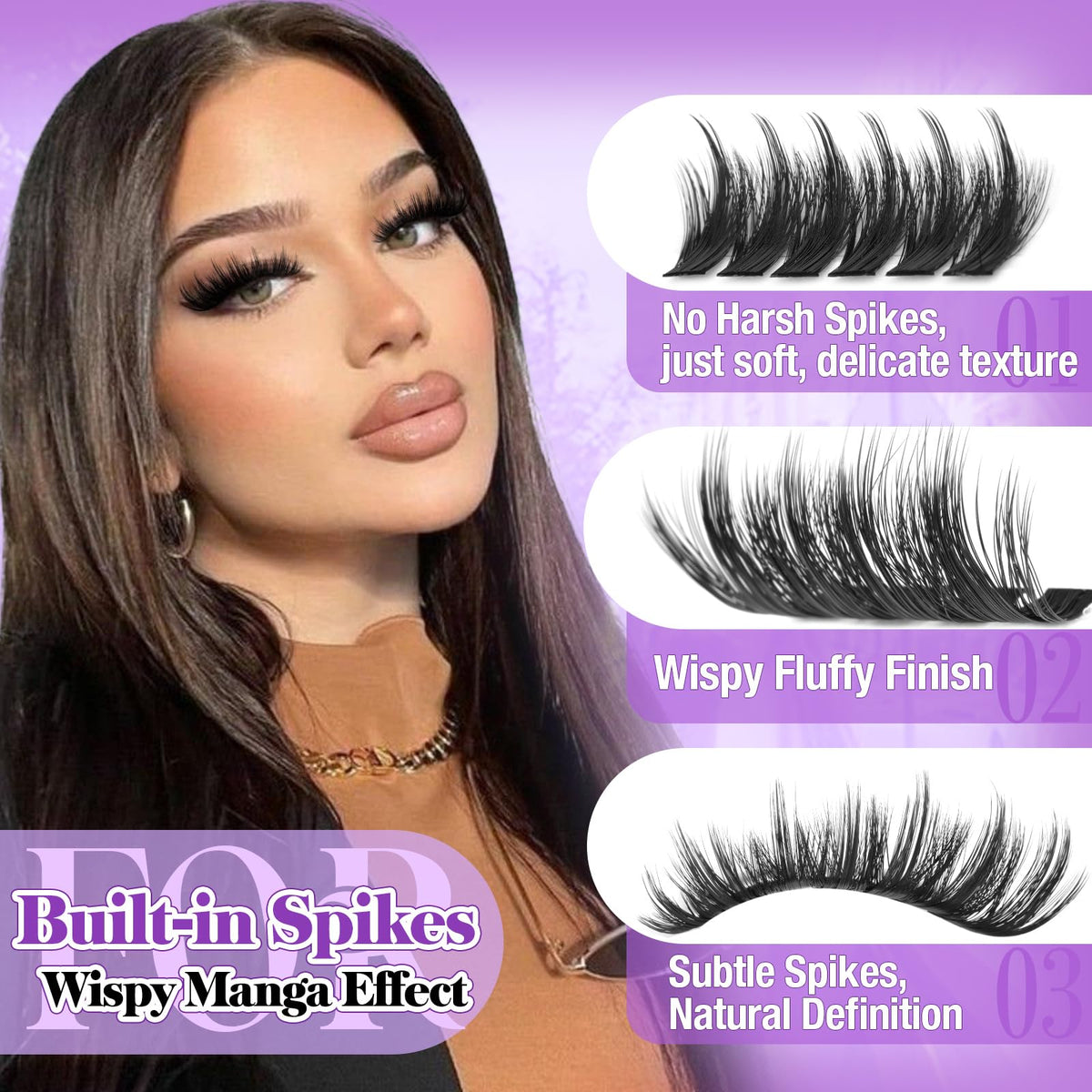Yawamica Spiky Lash Clusters displayed with different lengths