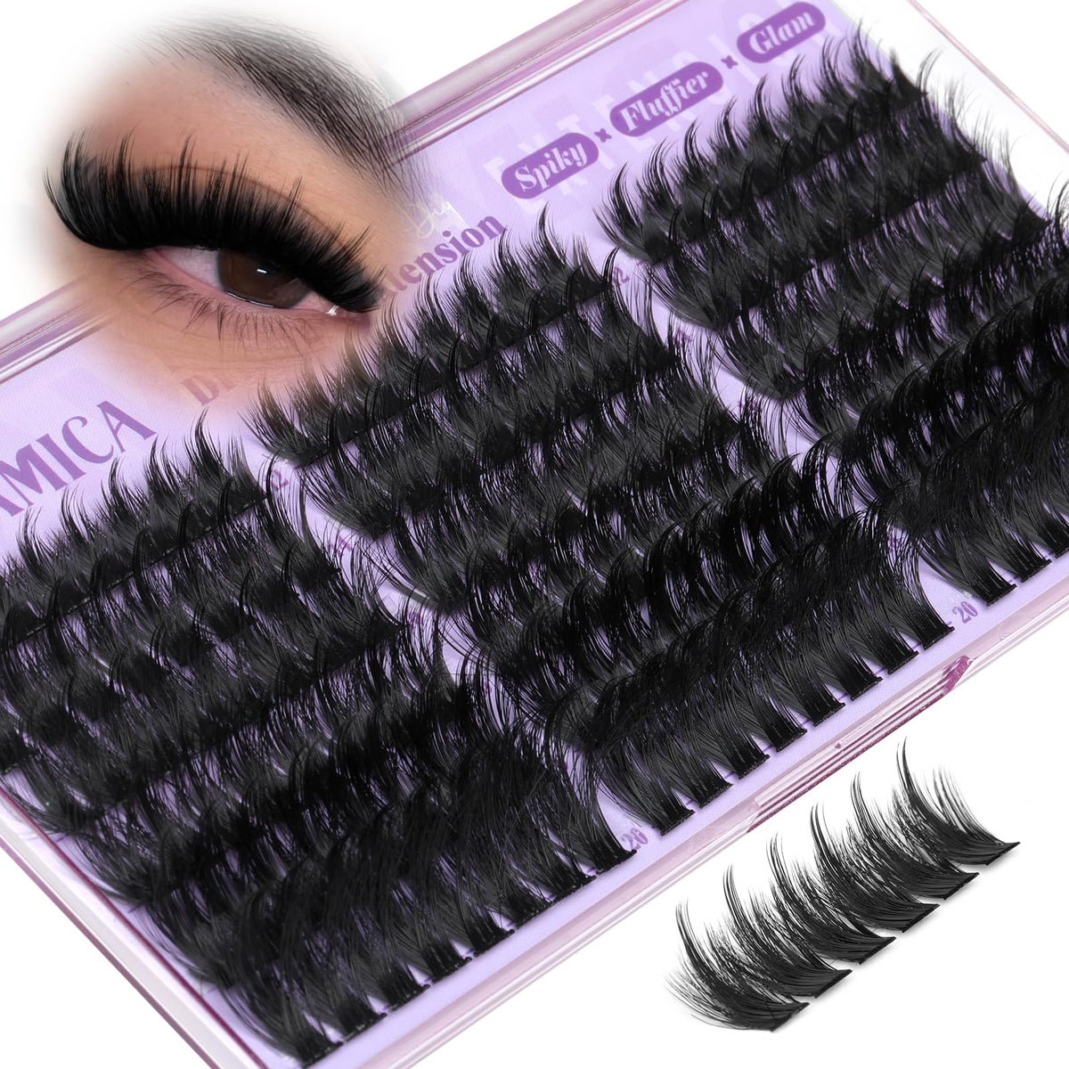 Yawamica Spiky Lash Clusters front view with packaging