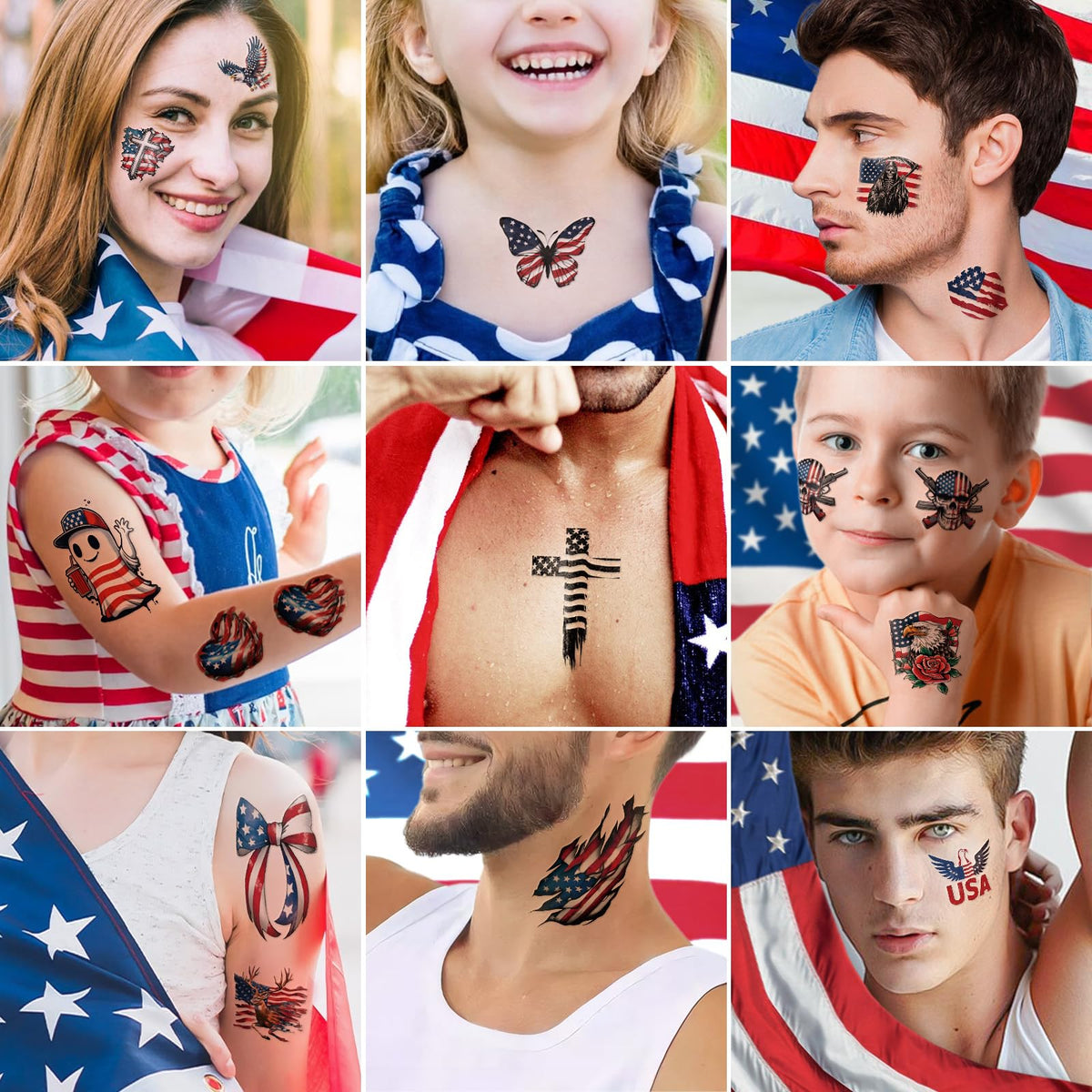 Yazhiji Independence Day tattoos with fireworks and eagle designs