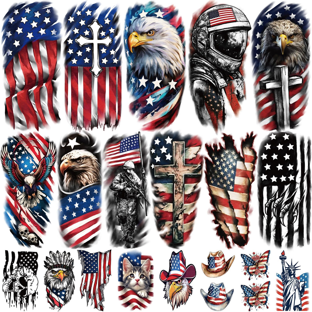 Yazhiji Independence Day Temporary Tattoos 77 sheets patriotic designs