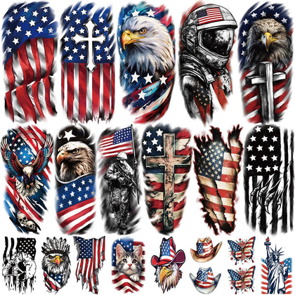 Yazhiji Independence Day Temporary Tattoos 77 sheets patriotic designs