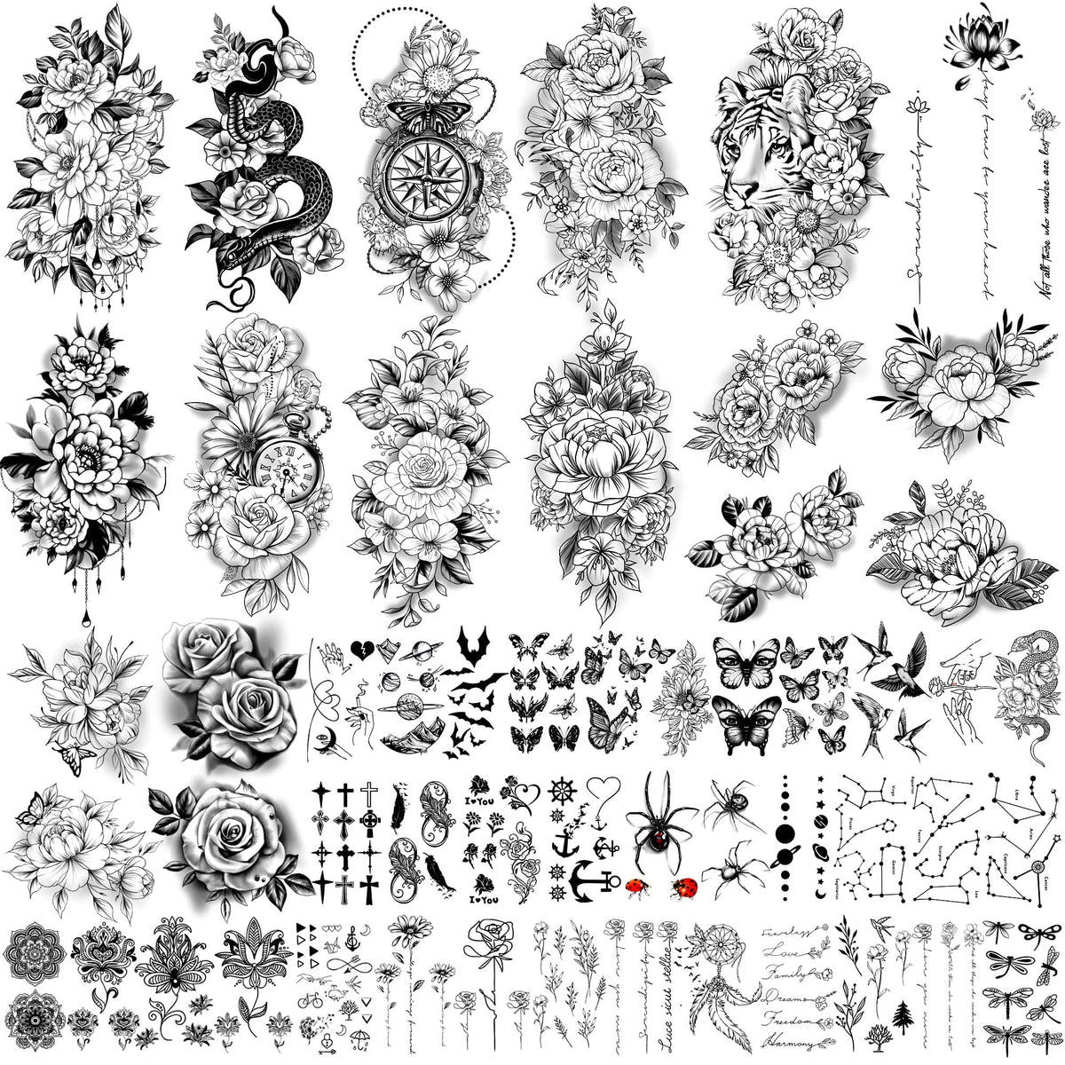 Yazhiji large flower temporary tattoos collection front view