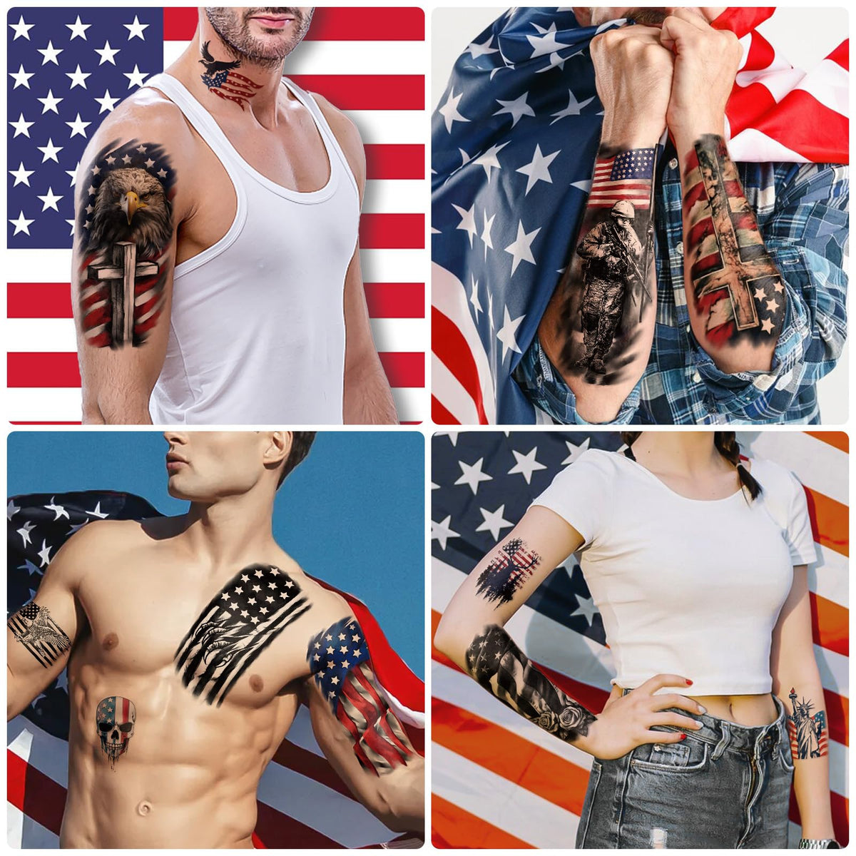 Yazhiji temporary tattoos in a festive setting with 4th of July decorations