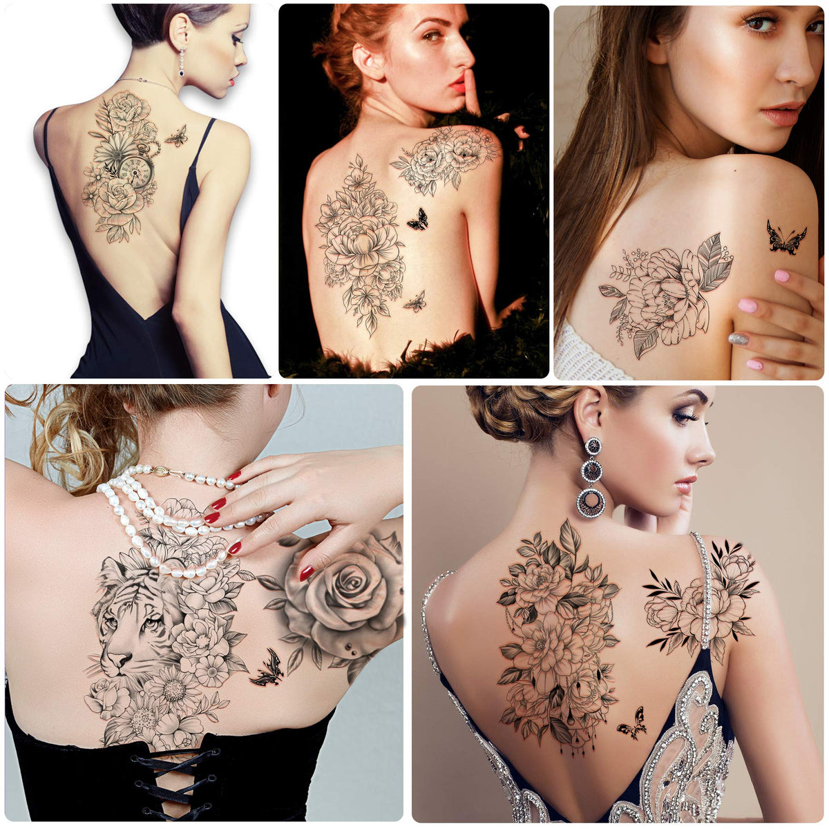 Yazhiji temporary tattoos large size flowers close-up