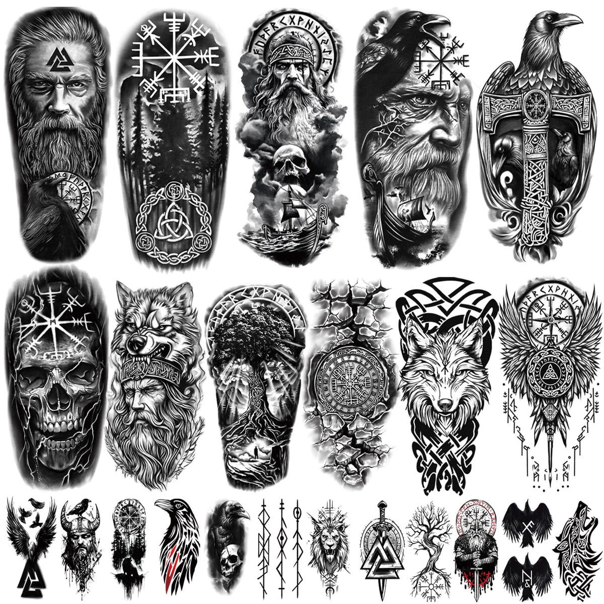 Yazhiji Viking Temporary Tattoos 77 sheets assorted designs