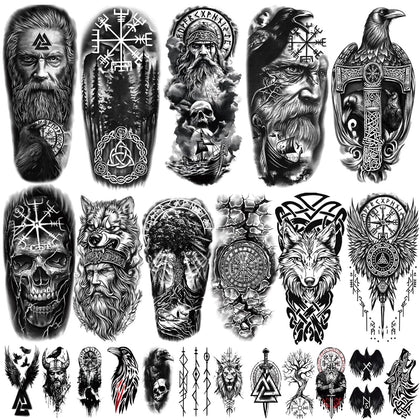 Yazhiji Viking Temporary Tattoos 77 sheets assorted designs