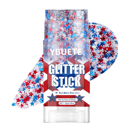 YBUETE Red White Blue Star Body Glitter Stick front view