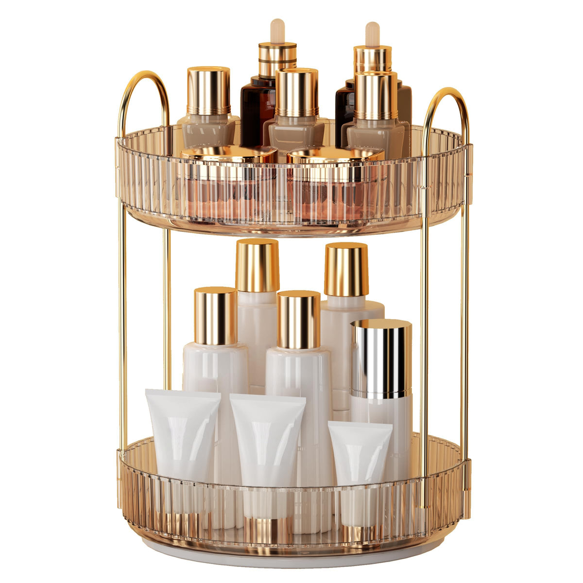 YCIA&DONE 360 Rotating Makeup Organizer Amber Gold front view
