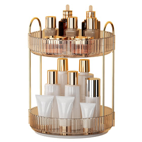 YCIA&DONE 360 Rotating Makeup Organizer Amber Gold front view