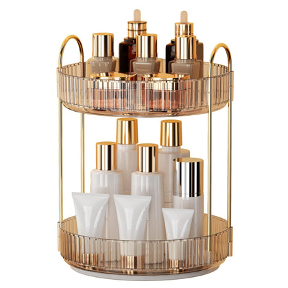 YCIA&DONE 360 Rotating Makeup Organizer Amber Gold front view