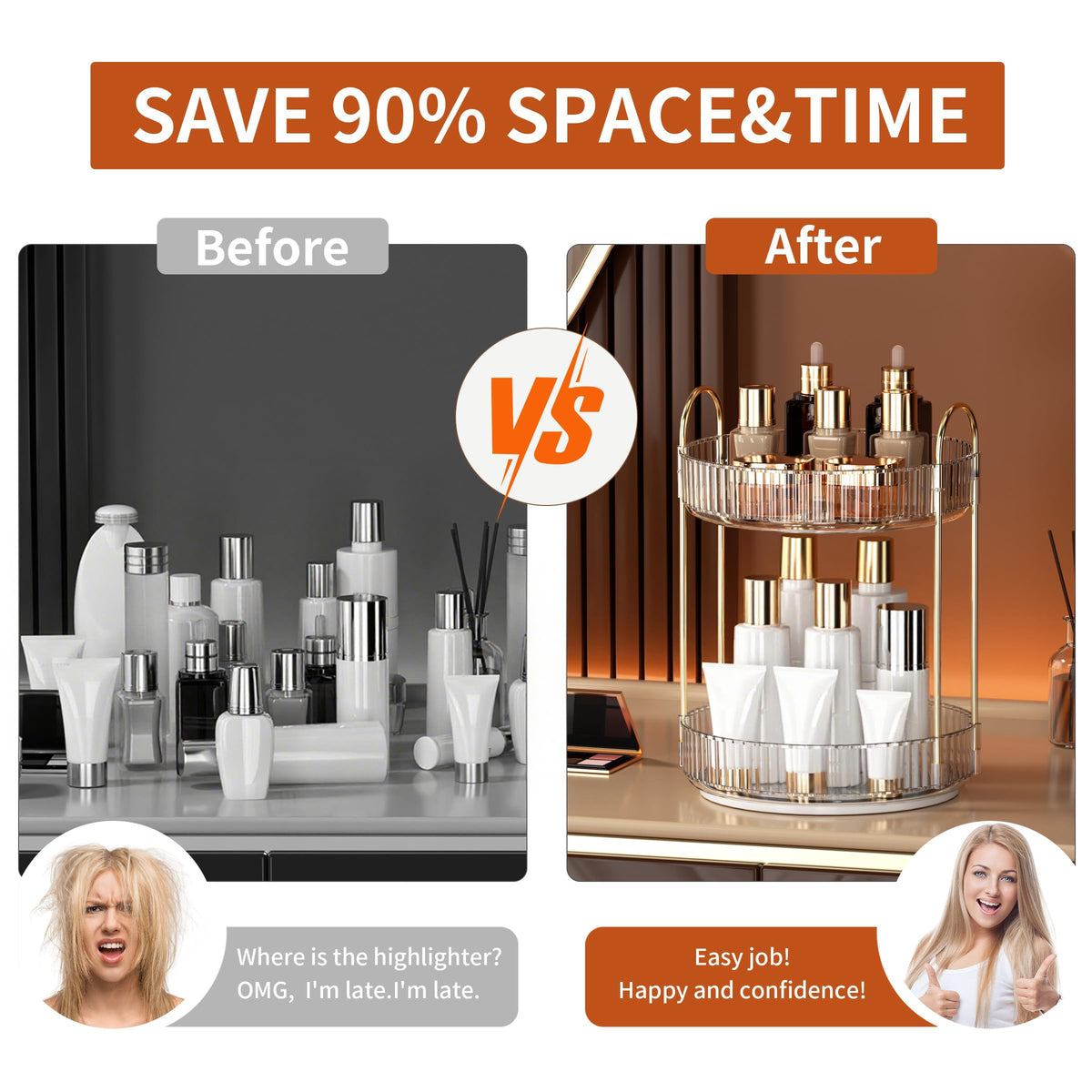 YCIA&DONE 360 Rotating Makeup Organizer clear white close-up