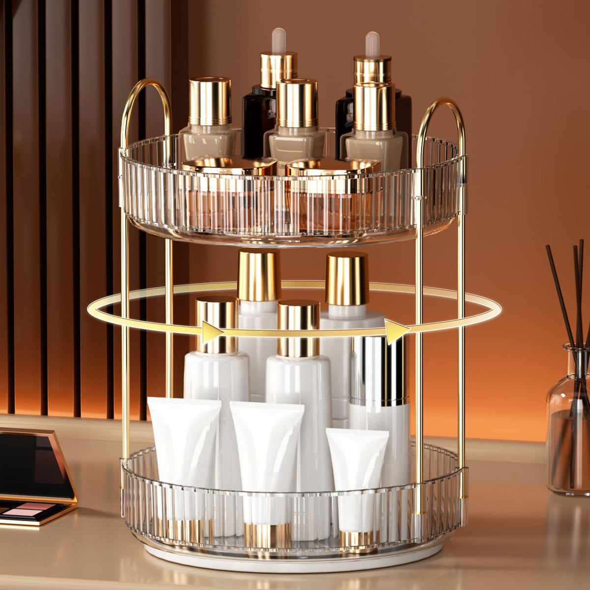 YCIA&DONE 360 Rotating Makeup Organizer clear white side view