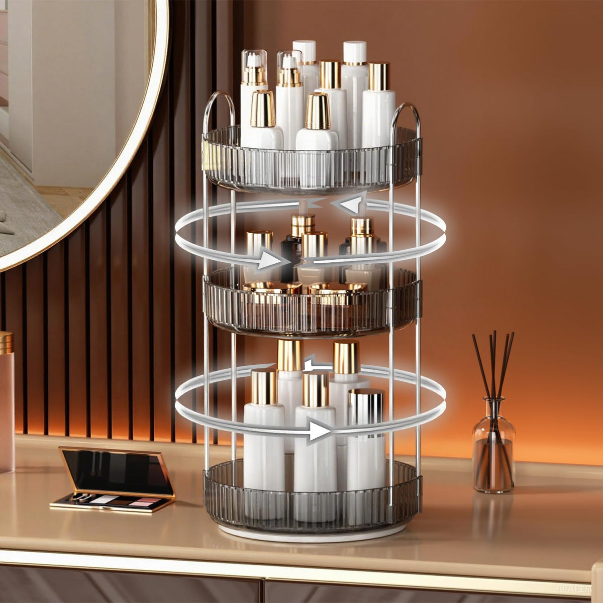 YCIA&DONE 360 Rotating Makeup Organizer with cosmetics displayed
