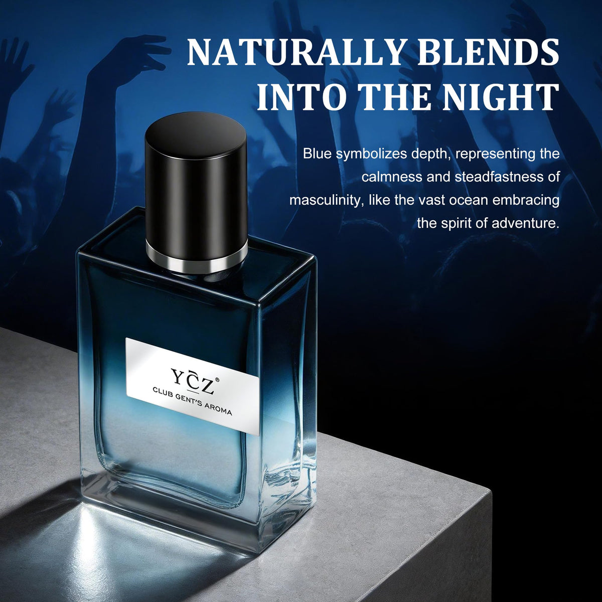 Ycz Gentleman's Aroma Eau de Parfum bottle with a stylish backdrop