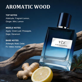 Ycz Gentleman's Aroma Eau de Parfum displayed on a wooden table