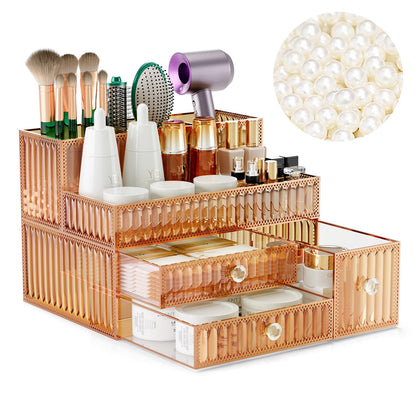 YD Youdepot Golden Tempered Glass Vanity Organizer front view