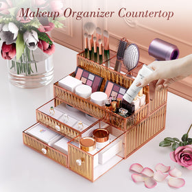 YD Youdepot Golden Tempered Glass Vanity Organizer on bathroom counter