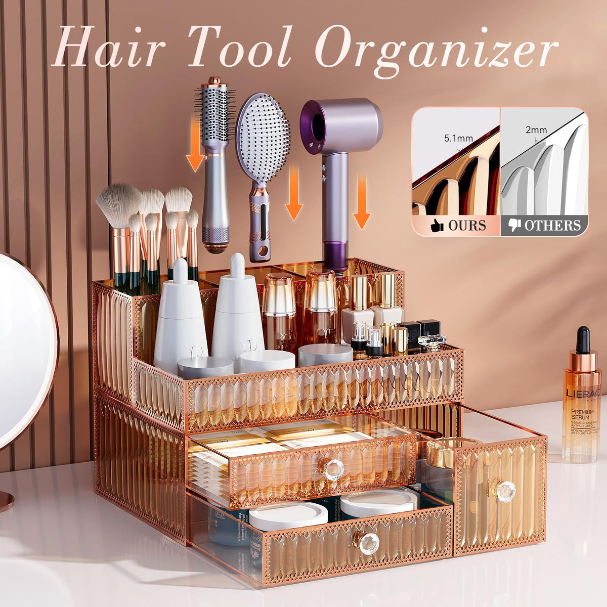 YD Youdepot Golden Tempered Glass Vanity Organizer side view