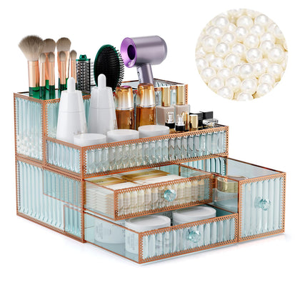 YD Youdepot Makeup Organizer front view with tempered glass