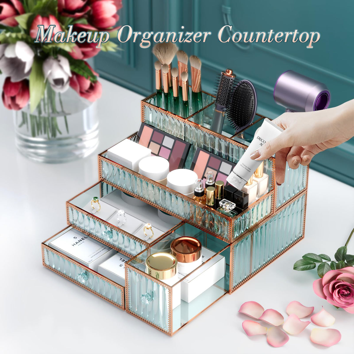 YD Youdepot Makeup Organizer on bathroom countertop