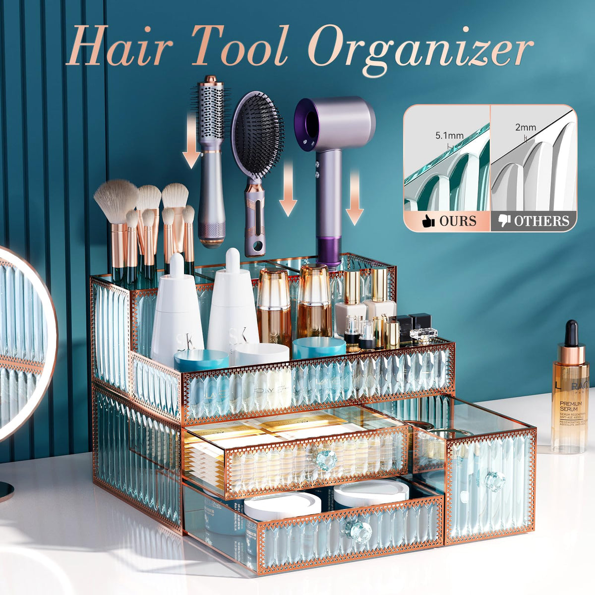 YD Youdepot Makeup Organizer side view showcasing storage compartments