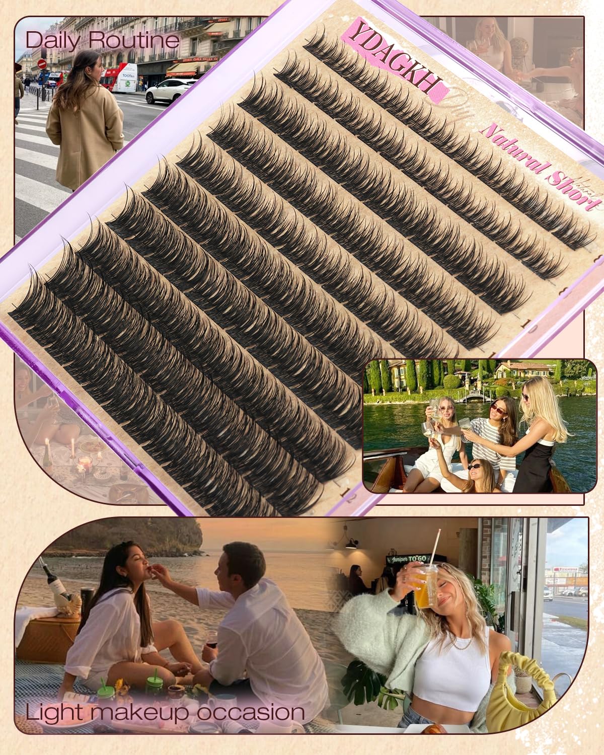 YDAGKH Short Lash Clusters 8-14mm showing texture detail