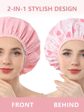 Years calm Reusable Waterproof Shower Cap back view with patterned side
