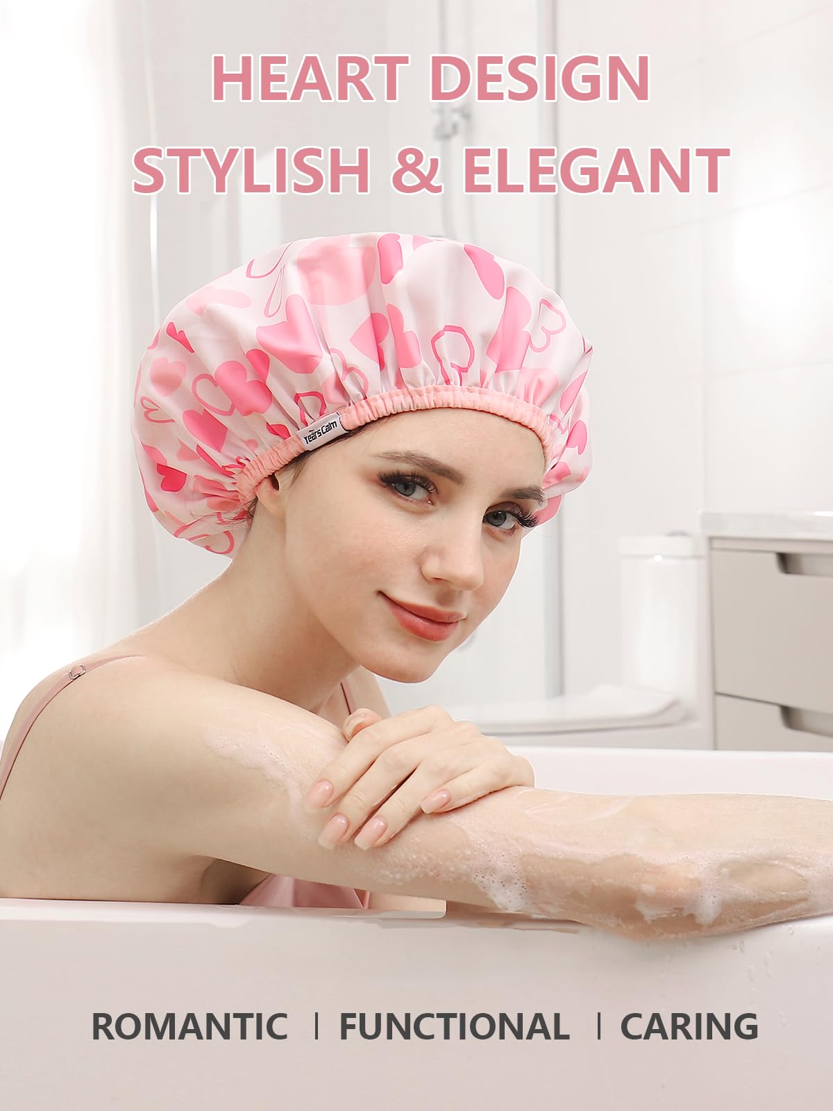 Years calm Reusable Waterproof Shower Cap in use during a shower