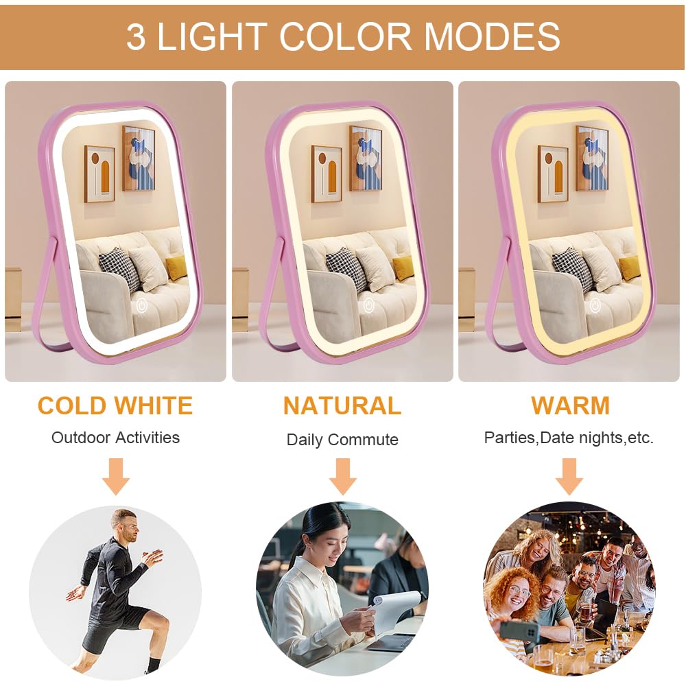YEKKOPT Lighted Travel Makeup Mirror displaying 360° rotation feature