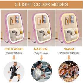 YEKKOPT Lighted Travel Makeup Mirror displaying 360° rotation feature